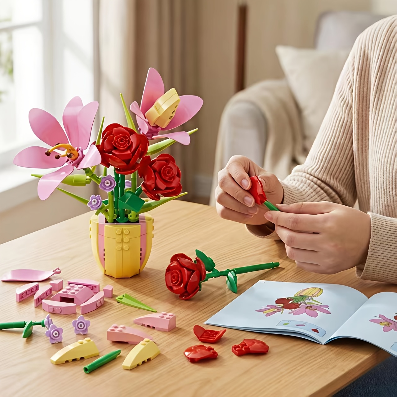 Fiery Lily Rose Building Block Set, Plant Ornament